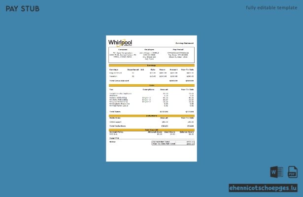 USA Whirlpool Corporation – Beispiel einer Gehaltsabrechnung für ein gewerbliches Unternehmen (Vorschau)